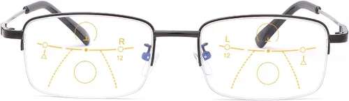 Miniatura 12 de LJIMI - Lentes de lectura presbípicos multienfoque progresivos, bloqueo de luz azul, medio marco, aleación de titanio, sin línea, multifocal