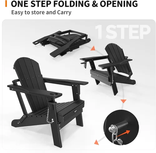 Miniatura 6 de VINGLI Sillas Adirondack de plástico, plegables con soporte para tazas, material de polietileno de alta densidad impermeable, cómoda capacidad