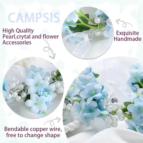 Miniatura 5 de Campsis Diadema de flores azules, tocado floral para niñas