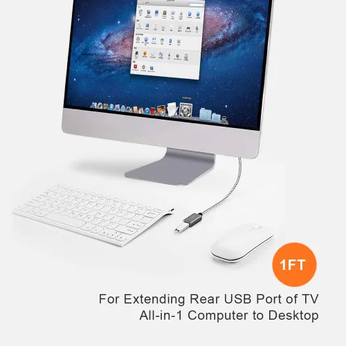 Miniatura 2 de CableCreation Paquete de 2 cables de extensión USB 3.0 cortos en ángulo recto, cable extensor macho a hembra de 1 pie para unidades flash, teclado