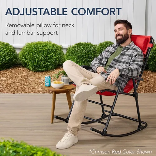 Miniatura 6 de Best Choice Products Silla mecedora plegable para exteriores, Silla de gravedad cero, Silla balancín para patio con reposacabezas, color rojo carmesí