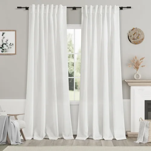 Nanspring Cortinas de lino de 84 pulgadas de largo, juego de 2 paneles, color blanco hueso, con pestaña trasera, filtrado de luz, cortinas Blanco