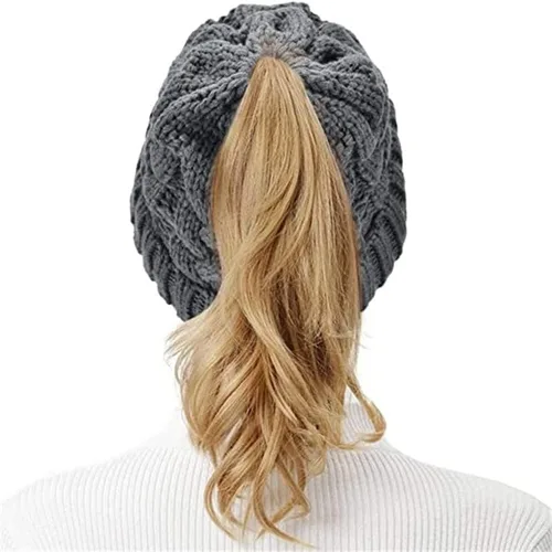 Miniatura 7 de Rosoz Gorro de cola de caballo para mujer, gorro cálido de invierno, suave, elástico, de punto trenzado, para moño alto