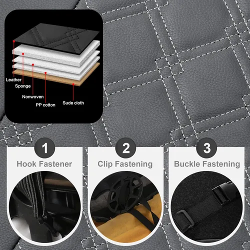 Miniatura 6 de CAROMOP Juego de fundas de asiento delantero de automóvil de piel sintética de lujo, fundas de asiento de automóvil impermeables antimanchas