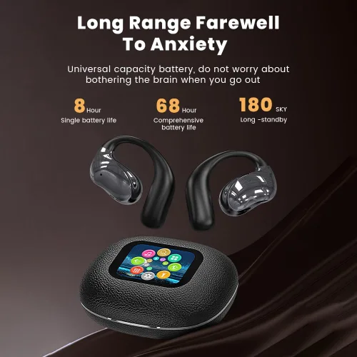 Miniatura 5 de Piluyaa Auriculares de oreja abierta, ultra cómodos, inalámbricos Bluetooth 5.4, auriculares sobre la oreja con pantalla táctil inteligente ganchos