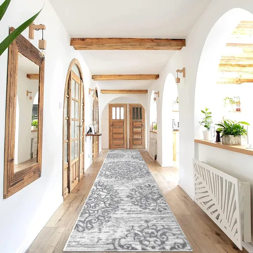 Miniatura 8 de HEBE Alfombra de Pasillo de 2'x8' Lavable, Alfombras de Área Vintage Desgastadas Antideslizantes, Alfombra de Lavandería para Boho, Alfombras de Gris