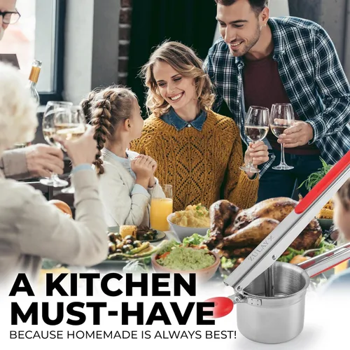 Miniatura 8 de Zulay Kitchen Premium Grande Ricer de Patatas de 15oz, Herramienta de Cocina Profesional de Acero Inoxidable Pesado Triturador y Ricer de Patatas