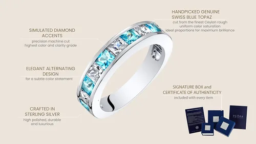 Miniatura 4 de PEORA Half Eternity Wedding Ring Band for Women 925 Sterling Silver in Princess Cut Gemstones, Sizes 5 to 9