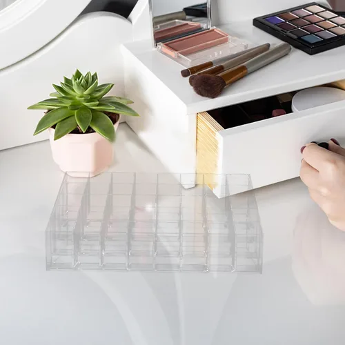 Miniatura 6 de Housoutil Multi-grid Lipstick Holder and Desktop Lipstick Rack 2pcs 40-slot Acrylic Makeup Organizer for Vanity and Cosmetic Storage at Home
