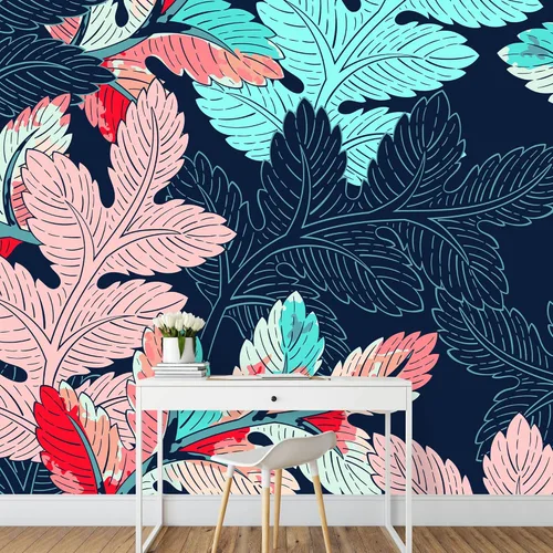 wall26 - Patrón de hojas de fondo sin costuras - Mural de pared extraíble | Papel pintado grande autoadhesivo - 66x96 pulgadas obra de arte 16