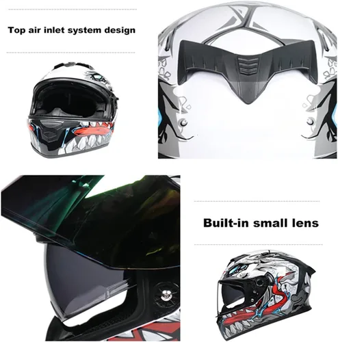 Miniatura 5 de Cascos de motocicleta de cara completa, casco de motocicleta aprobado por ECE/DOT con viseras dobles, casco de motocicleta de cara completa para J