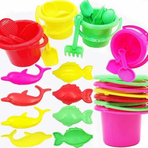 Miniatura 4 de The Dreidel Company Mini juegos para el día de la playa (paquete de 6) 3.25 pulgadas, cubo de arena que incluye cubo, pala, rastrillo, cuchara