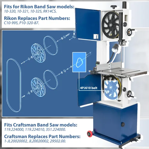 Miniatura 2 de HASMX Correas de transmisión acanaladas para Sears Craftsman modelos de sierra de banda de 12 pulgadas 119.224000, 119.224010, 351.224000 reemplazan