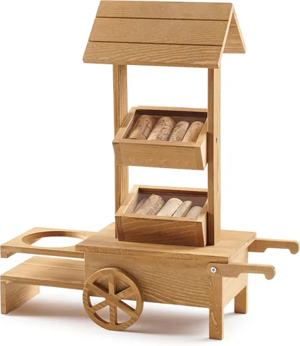Miniatura 10 de Soporte para botellas de vino con bandeja para servir aperitivos, carrito de madera de mesa para dulces y calentador de nueces con capacidad para 1