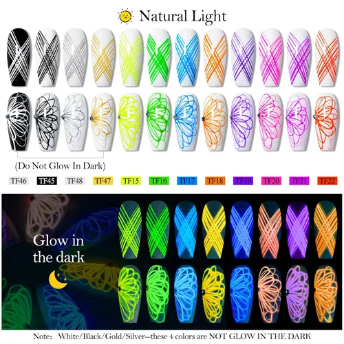 Miniatura 2 de Gel de araña luminoso de 12 colores, gel de araña que brilla en la oscuridad para arte de uñas, gel de dibujo de alambre elástico para línea