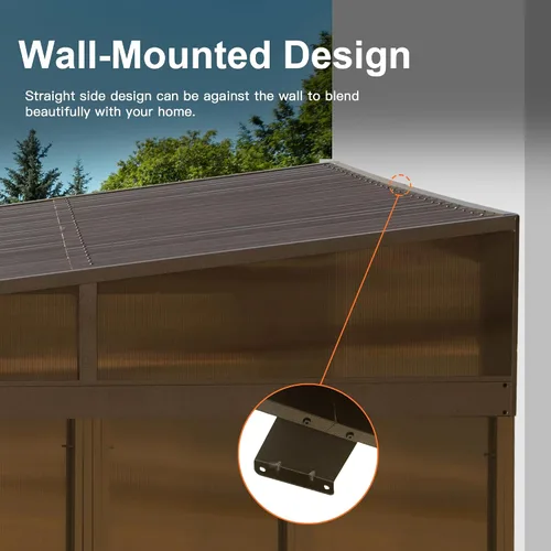 Miniatura 66 de Domi - Solárium de pared montado de 10 x 14 pies, solárium de pared con techo inclinado de policarbonato de aluminio, casa de pantalla de PC