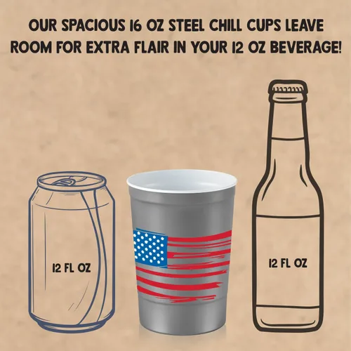 Miniatura 5 de Steel Chill Cups Party Cup America the Beautiful Design para bebidas frías, duradero, desechable, reciclable, fabricado en Estados Unidos, gris, 12