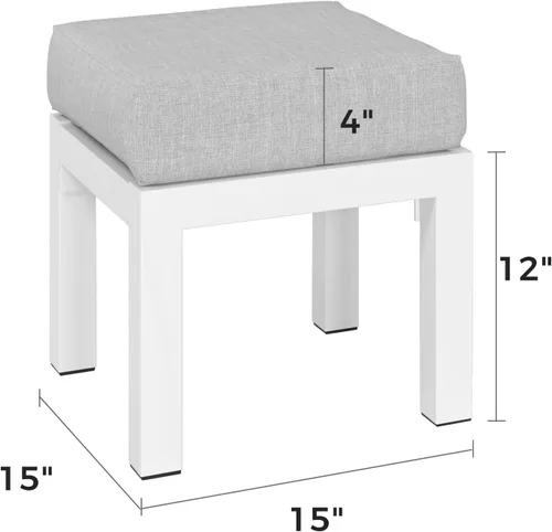 Miniatura 4 de Solaste Juego de 2 otomanas de patio al aire libre, taburetes de aluminio para exteriores con cojines, muebles de asiento pequeños para balcón
