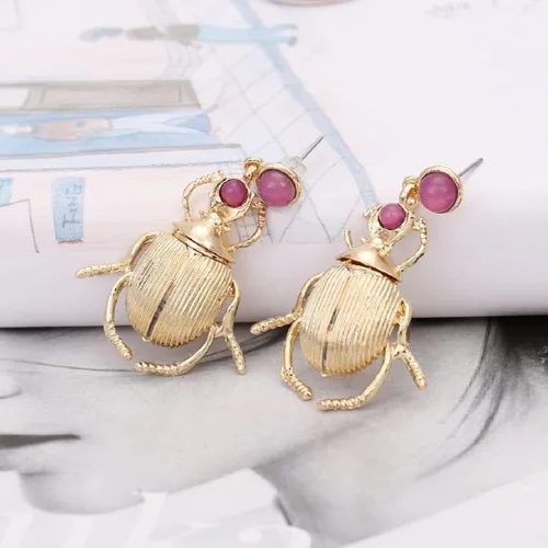 Miniatura 3 de Pendientes de escarabajo para mujer, bonitos aretes de escarabajo para niñas, aretes colgantes de escarabajo hipoalergénicos, aretes de mariquita