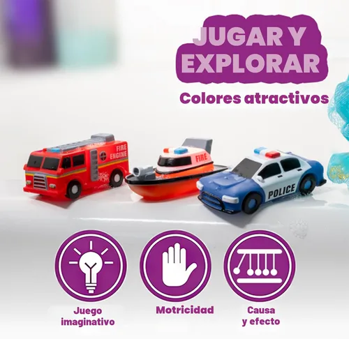 Miniatura 7 de Tub Works® Emergency™ Cars - Juguetes de baño iluminados, paquete de 6 Juguetes iluminados activados por agua parpadean y cambian