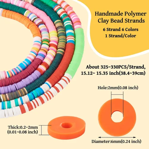 Miniatura 4 de Cuentas Heishi de disco redondo plano de 0.236 pulgadas (0.236 in), cuentas espaciadoras sueltas de arcilla polimérica para pulseras de la amistad