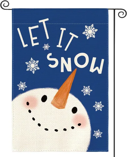 AVOIN colorlife Azul Deja Que Nieve Muñeco de Nieve Copo de Nieve Bandera de Jardín 12 x 18 Pulgadas de Doble Cara, Bandera Decorativa de Navidad y