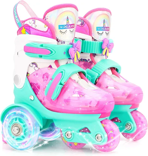 Miniatura 9 de Patines de ruedas ajustables para niños, niñas y señoras con ruedas que se iluminan con flash (edad 3-9), equilibrio de tres puntos, empaque de caja