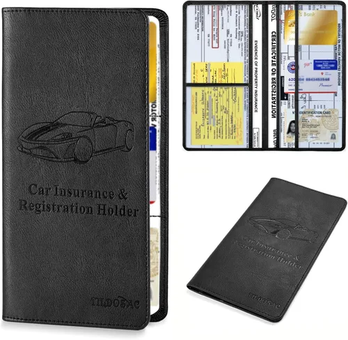 Miniatura 14 de TILDOSAC Titular de la tarjeta de registro y seguro de automóvil de cuero para guanteras de automóvil, organizador de documentos con cierre magnético