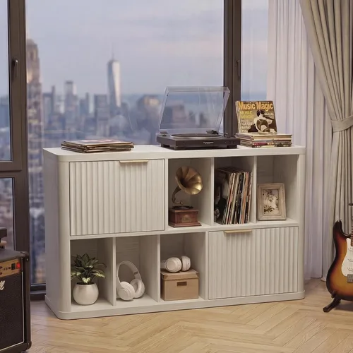 Miniatura 8 de LELELINKY Soporte grande para tocadiscos – Armario de discos de 39.5 pulgadas con almacenamiento de vinilo abierto con capacidad para hasta 400