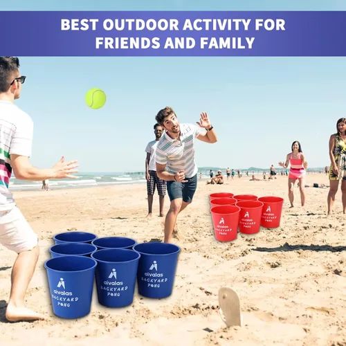 Miniatura 7 de Aivalas Yard Pong Outdoor Games, Giant Yard Games Set with 12 Buckets and Balls for Adults and Family, Toss Game Throwing Games for Beach, Camping