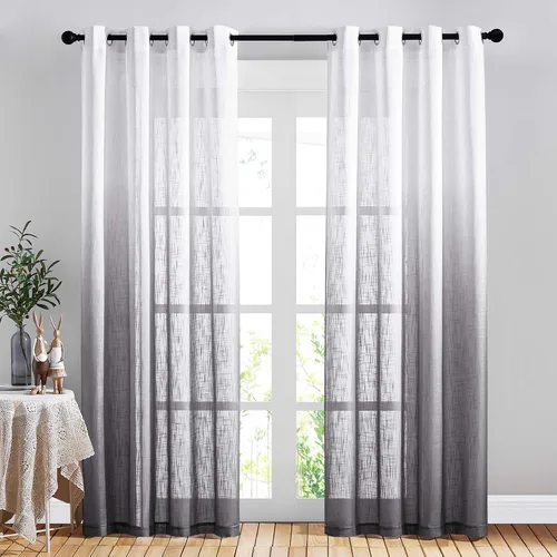 Miniatura 15 de NICETOWN Cortinas de lino sintético degradado para sala de estar, estilo noble con ojales, cortinas semitransparentes para niños, cortinas de Morado