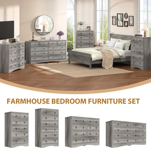 Miniatura 4 de VVFLU Cómoda gris de 48 pulgadas de alto con 6 cajones para dormitorio, organizador de almacenamiento grande para ropa, para sala de estar, Gris topo