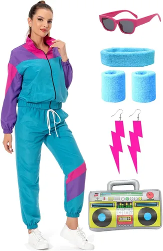 Conjunto de traje de pista de bloque de color de los años 80, rompevientos de manga larga de los años 90, traje deportivo casual para mujer
