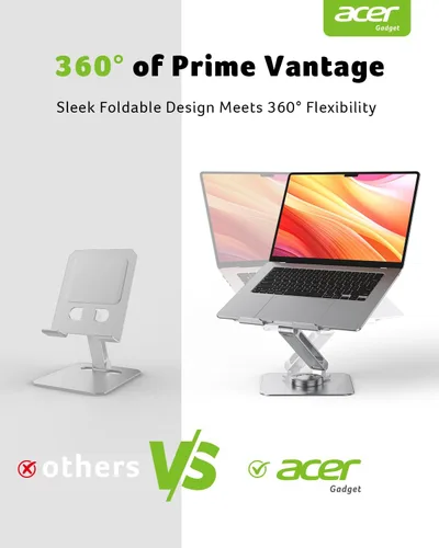 Miniatura 2 de acer Soporte para laptop para escritorio, con base giratoria de 360°, elevador giratorio para computadora de escritorio, soporte ajustable