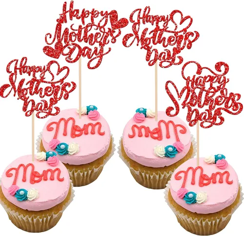 Miniatura 9 de Rsstarxi 1 paquete de decoración para pastel con flores de purpurina con doble corazón Love Mom Best Mom Best Mom Cake Pick Decoraciones para feliz