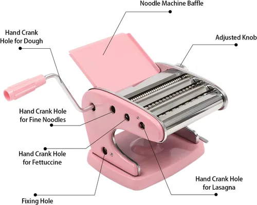 Miniatura 6 de Máquina para hacer pasta, 6 ajustes de grosor ajustables, máquina para hacer pasta, manual de acero inoxidable con rodillos y cortador, perfecta