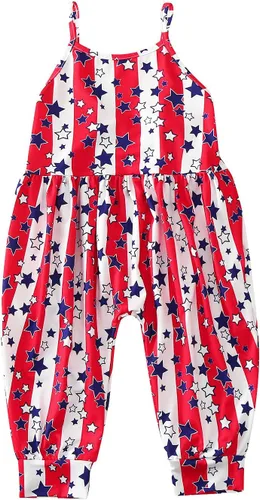 Miniatura 2 de Conjunto completo de ropa para niñas recién nacidas, mameluco harén del 4 de julio