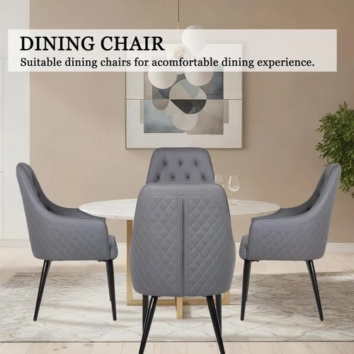 Miniatura 7 de Juego de 4 sillas de comedor modernas, tapizadas de piel sintética, sillas de comedor, silla de cocina, silla con brazo copetudo con patas de metal
