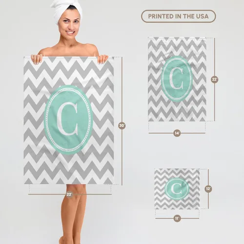 Miniatura 6 de 3dRose Toalla, Letra C Gris y Blanco Chevron con Monograma Menta Personal Inicial C