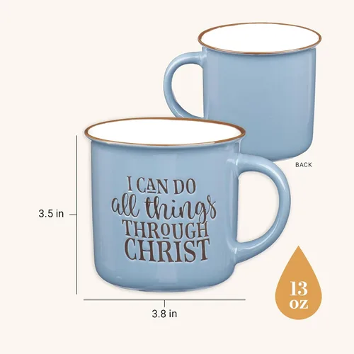 Miniatura 2 de Regalos de Arte Cristiano Taza de Café de Cerámica Estilo Campamento Azul – 13 oz. Taza de Café y Té Inspiradora con Escritura y Versículo