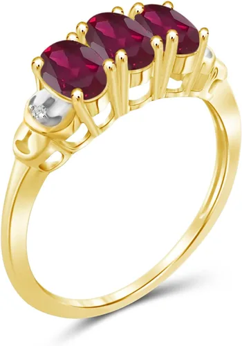 Miniatura 2 de JEWELEXCESS Anillo de diamantes blancos de rubí y acento de 1.40 CTW en oro de 14 quilates sobre plata