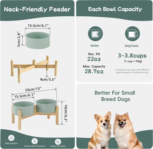 Miniatura 2 de Havniva Cuenco elevado de cerámica de 6.1 pulgadas para perros con soporte para platos de perros de razas pequeñas y medianas, cuenco de comida y 2