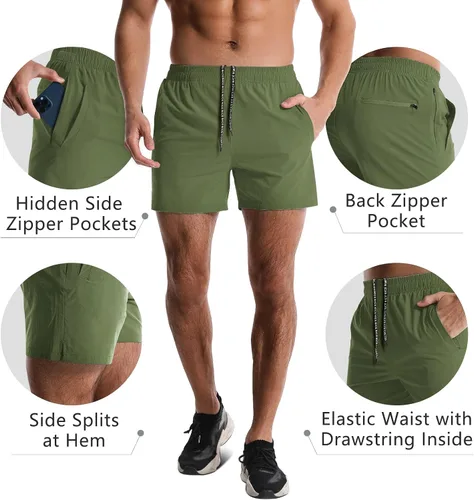 Miniatura 5 de Paquete de 2 pantalones cortos deportivos para hombre de 5 pulgadas, de secado rápido, pantalones cortos de entrenamiento para gimnasio, ligeros