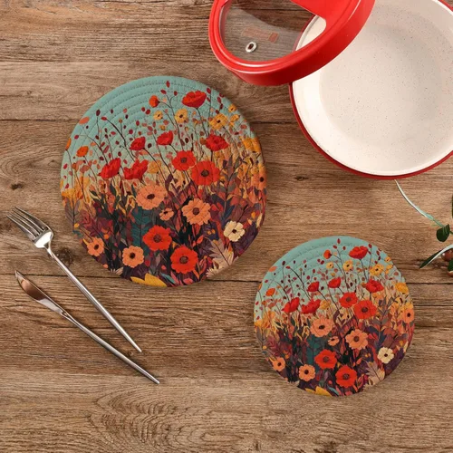 Miniatura 5 de Salvamanteles de flores de amapola otoñal para platos calientes, ollas y sartenes, salvamanteles tejidos de algodón, redondo, grande, decoración