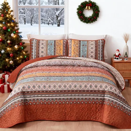 Miniatura 24 de WONGS BEDDING Juego de Colcha Morada Tamaño King, Juego de Colchas Bohemias a Rayas de 3 Piezas, Colcha Ligera de Microfibra para Todas las Púrpura