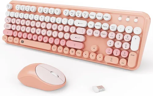 Miniatura 19 de FOPETT - Juego de teclado y mouse inalámbricos de 2.4 GHz con botón de interruptor, teclado de tamaño completo, compatible con V2030 Azul Colorido