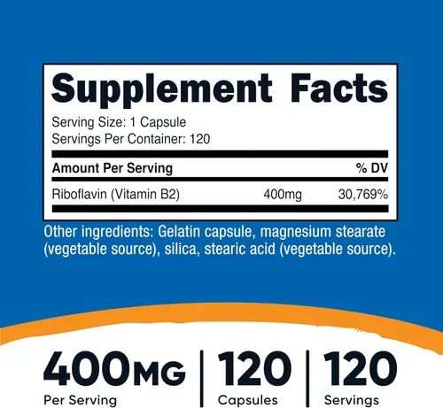 Miniatura 2 de Vitamina B2 Nutricost (riboflavina) 0.014 onzas, 120 cápsulas, 1 botella, 1