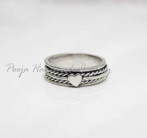 Miniatura 2 de Anillo giratorio de plata de ley 925, hecho a mano, para aliviar la ansiedad, banda giratoria fina para mujeres, anillo de preocupación, joyería