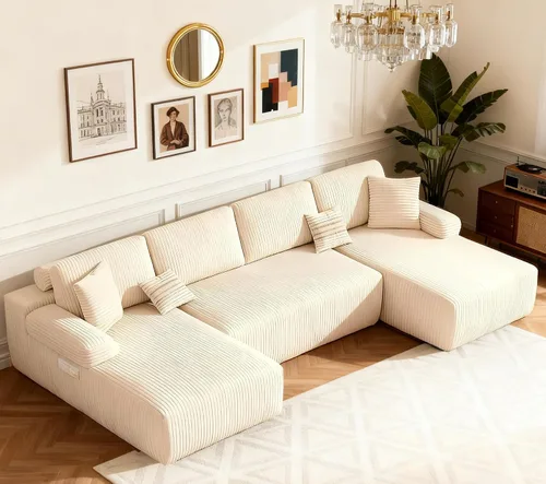 Miniatura 10 de DURASPACE Sofá Seccional Modular en Forma de U de 126.2'', Sofá Convertible de 4 Asientos, Sofás Sin Huesos para Sala de Estar (Gris)