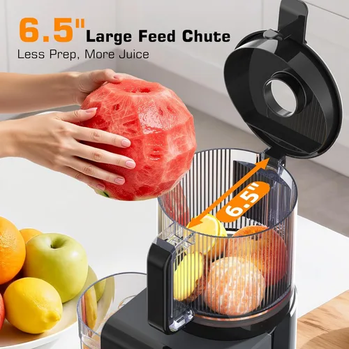 Miniatura 2 de Máquinas extractoras de jugo de prensa en frío con canal de alimentación grande de 6.5", extractor de jugos para verduras y frutas enteras, alto